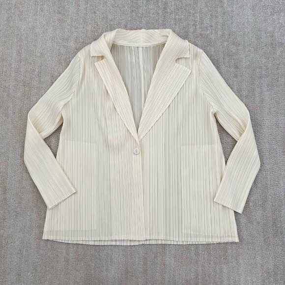 Tops - Sheer Long Sleeve Pleated Cardigan Jacket Blouse Top